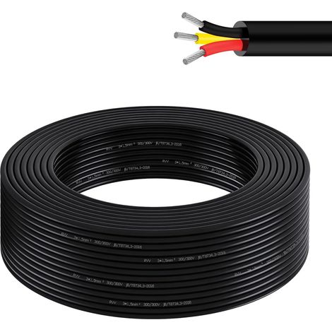 Câble 3 Fils 5 Mètres 3x1,5 mm² Flexible en Cuivre Étamé Toronné (1/5)