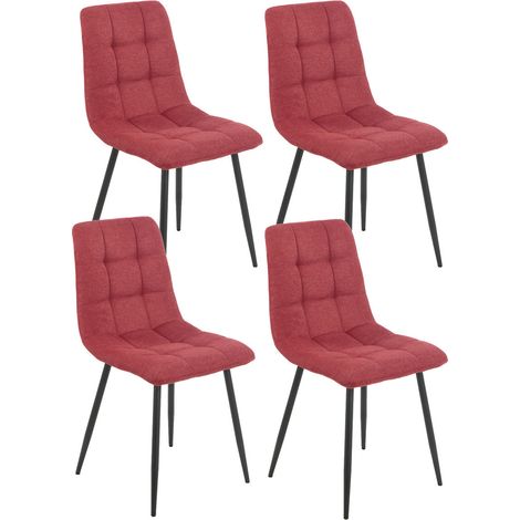 ERNEST - Lot de 4 Chaises Tissu Rouge Pieds Métal Gris Anthracite (1/5)