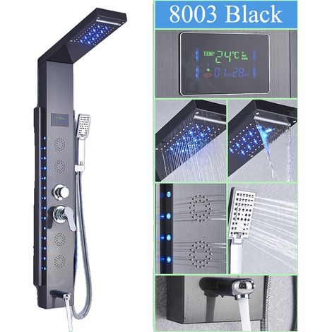 Panneau de douche multifonctionnel avec affichage LED, en acier inoxydable, monté au mur, Noir-F-8003-a (1/2)