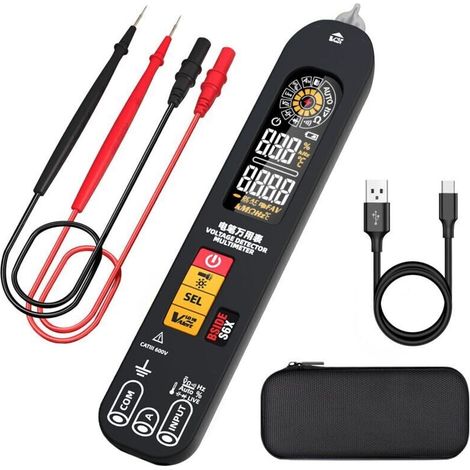 BSIDE S6X Rechargeable Digital Multimeter Pen Voltage Detector with Color ID Display, Automatic Current, Voltage, Ohm and Continuity Tester, Capacitance Tester, Diode, VFD, Hz, Electrical Cable