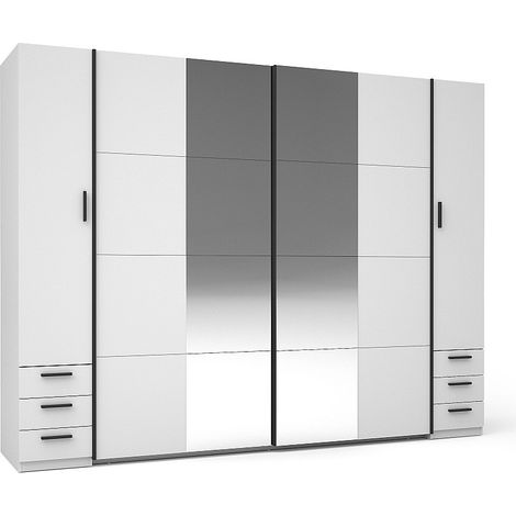 Armoire avec 6 tiroirs et 4 portes - Avec miroir - L270 cm - Blanc - ARVOLIA (1/4)