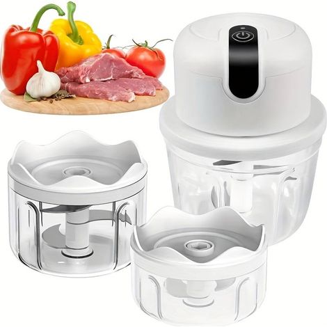 Mini-Knoblauchschneider, kabelloser elektrischer Zerkleinerer, kleine Küchenmaschine, 3 Tassen Fassungsvermögen, geeignet für Gemüse, Zwiebeln, Tomaten, Paprika, Kräuter usw., rutschfestes Design, ink
