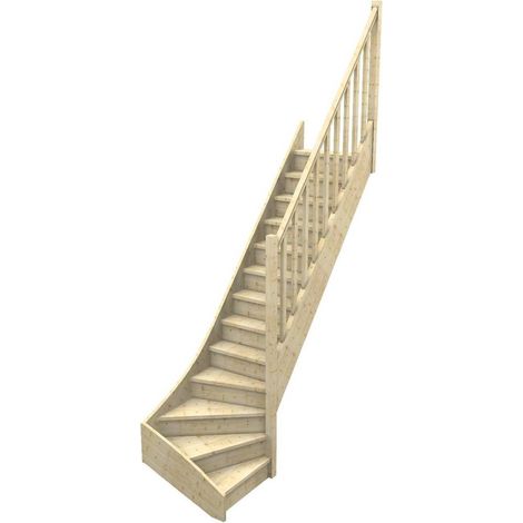 Levigne – Escalier quart tournant bas sapin – Longueur 280 cm – Largeur 80 cm sans rampe – Avec contremarches pour sécurité