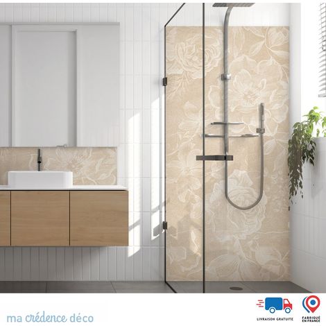 Panneau de douche : Roses et matière - Couleur Beige ivoire - Alu composite - 90 - 245 (1/3)