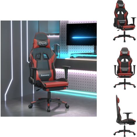 Gaming-Sessel - Living Gaming-Stuhl mit Fußstütze Schwarz und Weinrot Kunstleder (1/5)