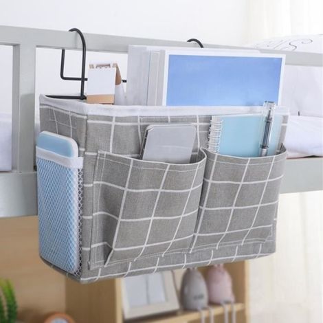 Sac De Rangement Chevet - Avec Crochet Suspendu - Pour Lit Superposé - Toile Et Fer Forgé - 30 X 26 X 11 Cm - 1 Pièce (1/4)