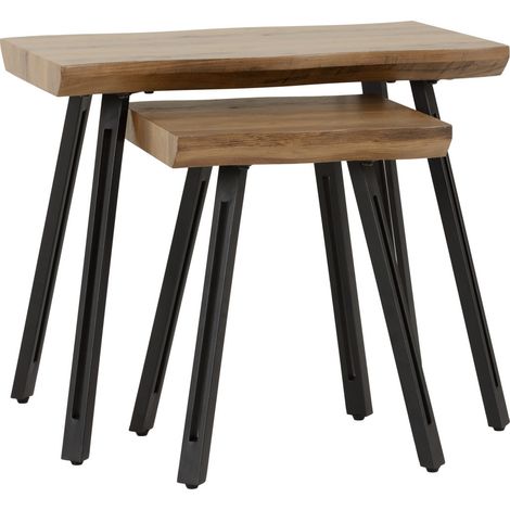 Quebec Wave Edge Nest of Tables - L40 x W60 x H50.5 cm - Medium Oak Effect/Black (1/5)