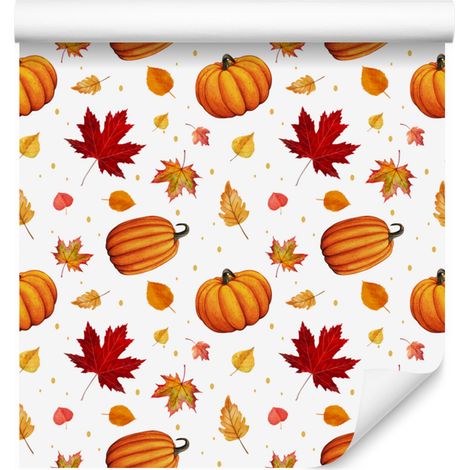 Carta da parati autunnale bianca e color pesca per soggiorno e camera da letto 50x1000 cm (1/5)