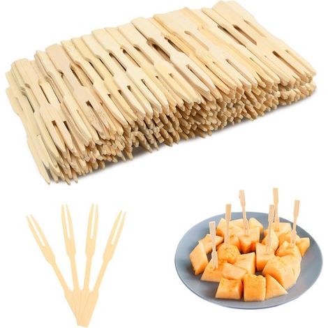 160 forchette da frutta in bambù a doppia dentatura, forchette da cocktail e forchette di legno usa e getta per feste, catering, buffet e uso quotidiano. (1/2)