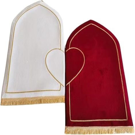Ensemble de 2 tapis de prière en flanelle épaisse pour couples, ornés de demi-cœurs en relief (rouge + blanc), 70 x 110 cm (1/5)