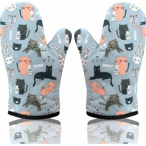 Chat 1 Paire Gant de Cuisine, Gant Four Manique Four Oven Mitts Oven Gloves Gant Manique Anti Chaleur Respirant Gants Isolants Cuisine pour Barbecue Cuisson Cuisine Pizza Biscuit Gâteau (1/5)