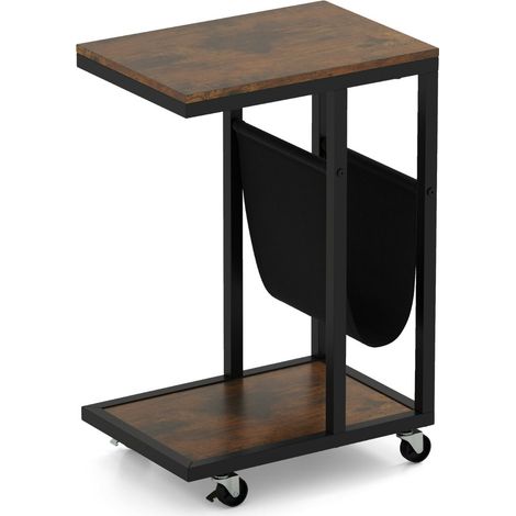 Mesa auxiliar en forma de C 40 x 28 x 59 cm ahorra espacio y es práctica estilo industrial metal marrón 200013857