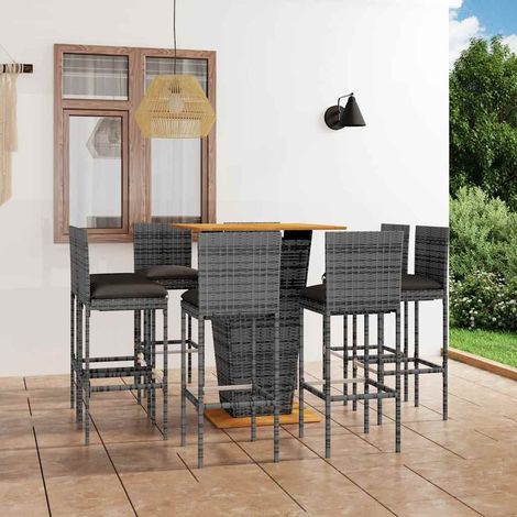 vidaXL Set de muebles de bar de jardín 9 pzas y cojines ratán PE gris (1/5)