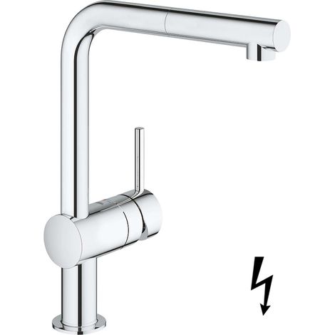 Robinet de cuisine monobloc Minta 31397 L, bec en L, basse pression, chromé (1/7)