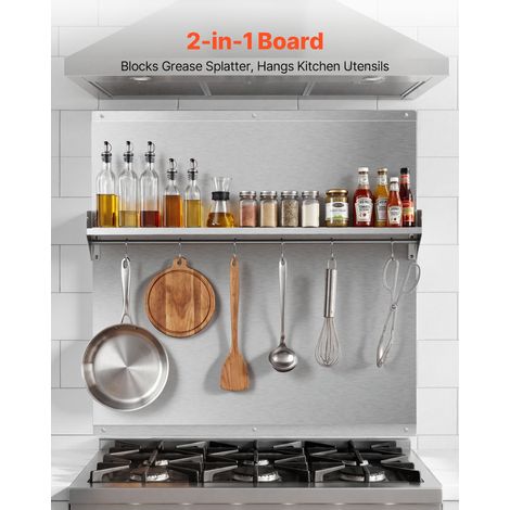 Crédence de Cuisine en Inox 76x76 cm, Plaque Anti Projection Murale avec Étagère et Crochets, pour Cuisinière et Table de Cuisson,… (1/5)