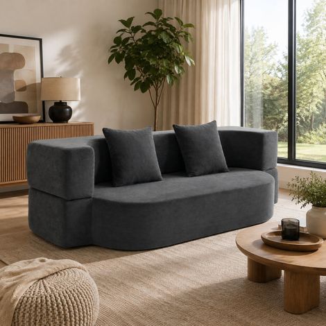 Divano letto da pavimento senza struttura 2 in 1, schiuma ad alta densità, grigio scuro (1/5)