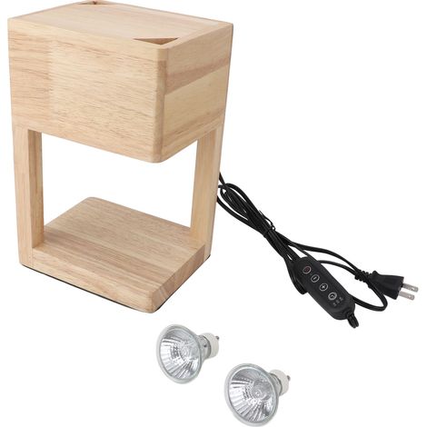 Ortviai Lampe chauffante pour bougies avec minuterie et intensité réglable – Bois naturel, 2 ampoules GU10 de 35 W