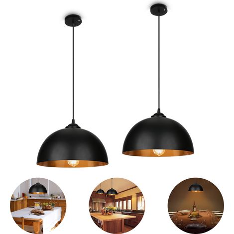 Randaco 2 Set Pendelleuchte Design Deckenlampe Deckenleuchte E27 Pendelleuchte Hängelampe Esszimmer Küche Deckenlampe Schwarzes Gold