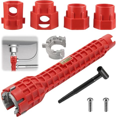 Clé de Robinet 14 en 1, Outil Installateur pour évier Et Lavabo, Clé de Plomberie Multifonction pour écrous de Robinet Tuyaux Cuisine Salle de Bain et Toilettes (1/5)