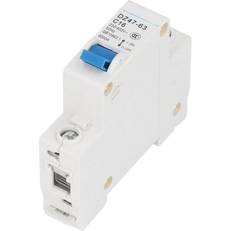 Disjoncteur miniature 1P PA66, protecteur de court-circuit, montage sur rail DIN, pouvoir de coupure 6000 A, 230 V/400 V, 16 A (1/5)