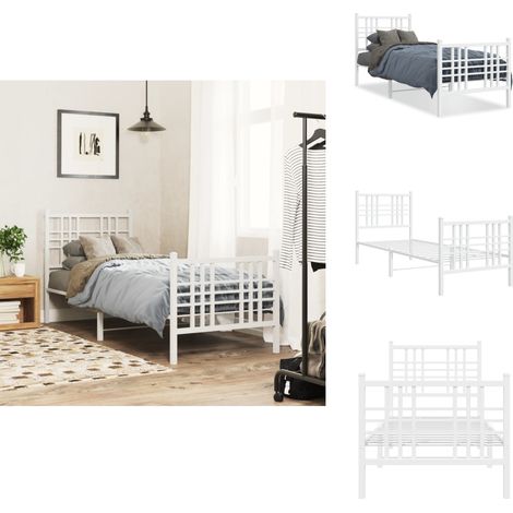 Cadre de lit métal sans matelas avec pied de lit blanc 80x200cm - Cadre De Lit - Lit Simple - Lit Metal - Lit Blanc - Meuble Chambre (1/5)
