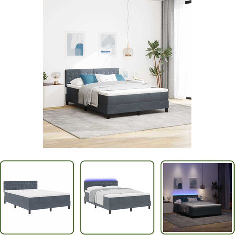 Lits modernes - Lit à ressort LED avec matelas Gris foncé 140 x 200 cm Velours (1/5)