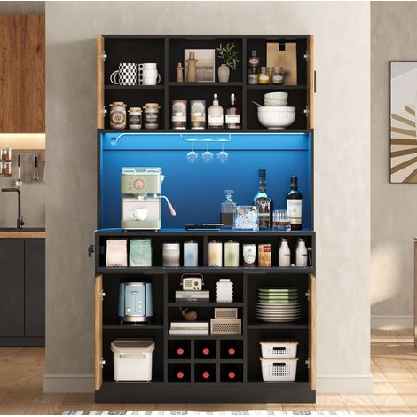 Armario alto de cocina 105/40/180 cm de MDF, acabado natural, con LED RGB y enchufes (1/5)