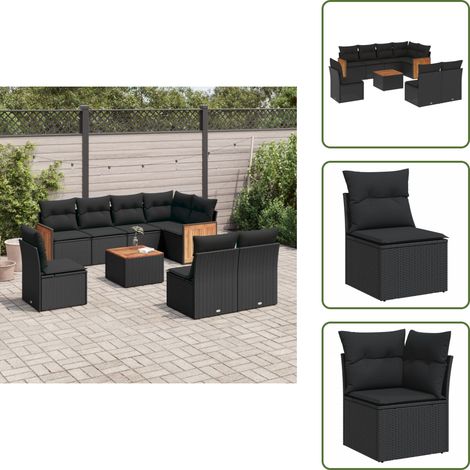 9-tlg. Garten-Sofagarnitur mit Kissen Schwarz Poly Rattan - Gartenmöbel Set - Rattan Möbel - Outdoor Möbel - Esstisch - Sofas (1/5)