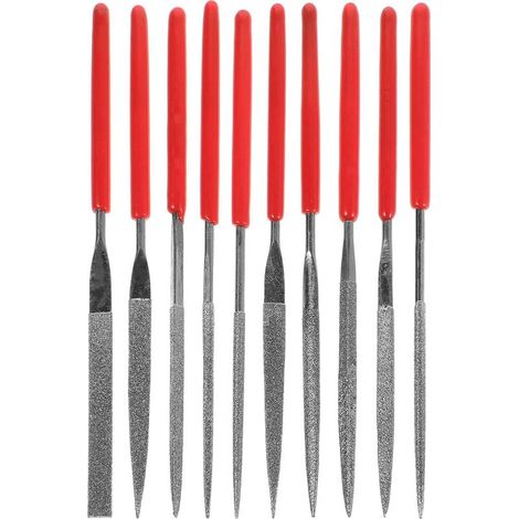 Jeu de 10 Limes Aiguilles Diamantées 2X100Mm Plaquées Titane, Mini Limes Métalliques pour Sculpture sur Métal et Verre, Kit d'Outils pour Fabrication de Bijoux (1/5)