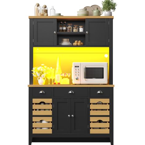 Armario Alto de Cocina con 4 Cestas Extraíbles, Estantes Ajustables y LED RGB, MDF y Metal, 120x40x188 cm, Negro (1/5)