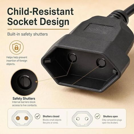 Euro Power Extension Cord Euro Extension Cable Angled Euro Plug to Female Socket Short Cable Lamp and Indoor Appliances (1/3)
