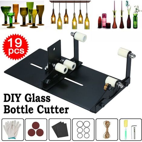 Coupe-verre 19 pièces, 1 lame, 1 corde, 2 boulons, 1 paire de gants, 6 feuilles de papier de verre, 1 brosse éponge, 6 anneaux en caoutchouc. (1/5)