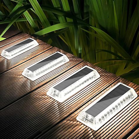 Outdoor Solar Garden Lights, 4 Pack 50LM Cool White Outdoor Solar Lights, IP68 Waterproof LED Solar Lights with Auto On/Off, Solar Lighting for Ground, Stairs, Paths, Terraces, Driveways, Patios (1/5)