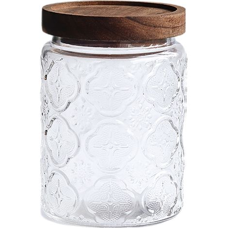 Lot de bocaux en verre, couvercle en bambou, stockage hermétique, cuisine, garde-manger, thé, café (1/5)