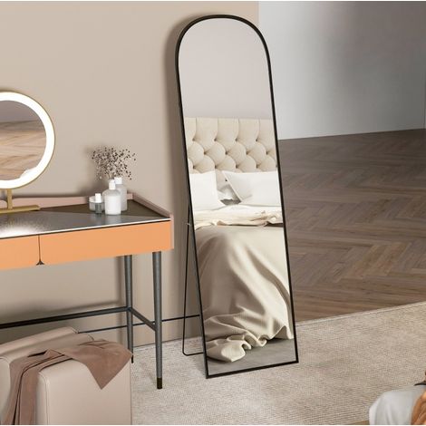 Specchio intero ad arco 170 x 50 cm con supporto, cornice in alluminio nera OKMYHOME (1/5)