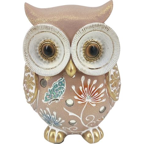 Figura de búho de resina rosa con flores y mariposas 10 cm (1/2)