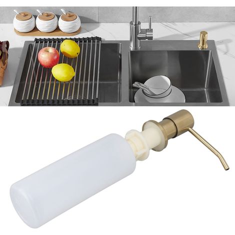 Distributeur de savon pour évier de cuisine en acier inoxydable 304, tête de pompe rotative à 360°, 300 ml, compatible avec les lavabos et éviers de cuisine en acier inoxydable (doré) (1/5)