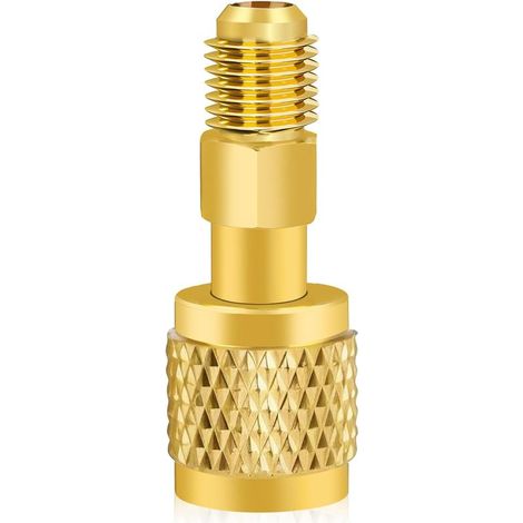 Adaptateur en laiton pour réfrigérant R32/R454B, filetage inversé femelle 1/4" vers mâle 1/4", poignée antidérapante, compatible avec les réservoirs R-454B/R-32 et les systèmes split (1/5)
