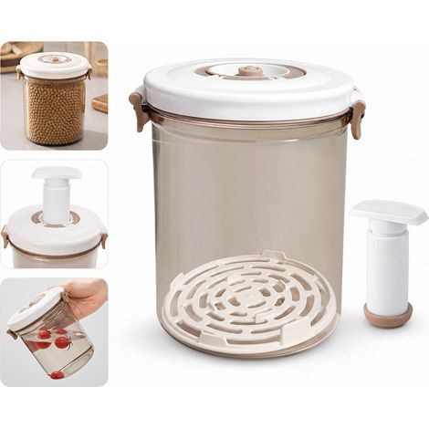 1 Set 1,45 L Ronde Boîte de Conservation sous Vide avec Pompe Manuelle Plastique 13 x 14 x 16,5 cm 0,4 kg Céréales Cuisine (1/5)
