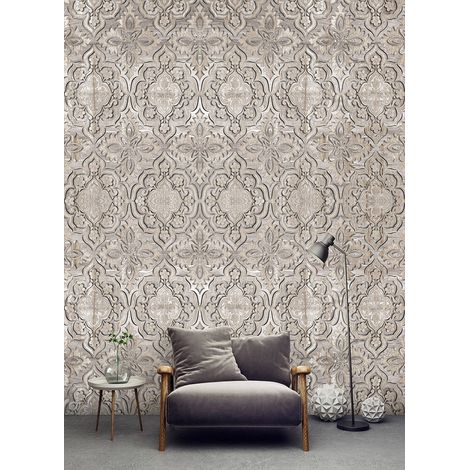 Papier peint panoramique oriental beige | Tapisserie panoramique moderne pour salle à manger | Papier peint panoramique à motif - 270 x 400 cm (4 pièces) (1/5)