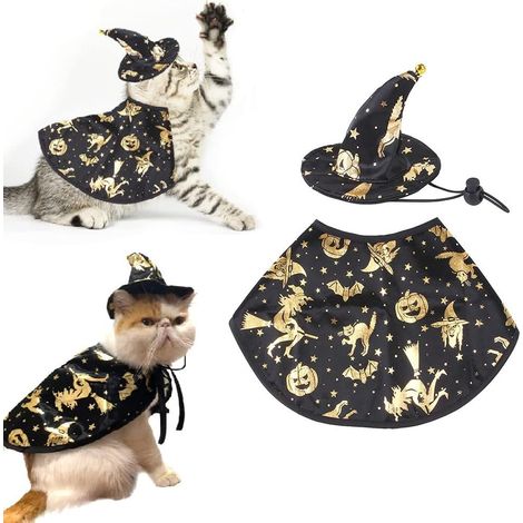 Vêtements pour animaux — Capes et chapeaux de sorcière convenant aux chiens et aux chats, capes de vampire et costumes de cosplay de sorcier conviennent également comme décorations et accessoires de (1/5)