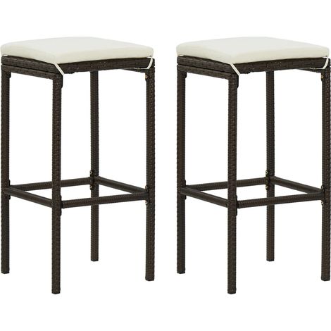 Barhocker mit Kissen 2 Stk. Braun Poly Rattan