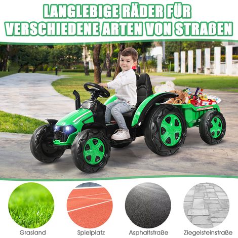 Tracteur électrique pour enfants 12 V avec remorque, tracteur jouet 151 x 68 x 70 cm - vert (1/5)