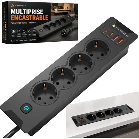 Multiprise Encastrable Plan de Travail avec Interrupteur USB-C Inclus (1/5)