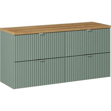 Waschtischunterschrank 120.4cm Jade mit 4 Schubladen, Grün und Holzoptik (1/5)