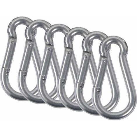 M5 Mousquetons Acier Inoxydable 304 Mousqueton Pompier Ressort Avec Mousqueton De Fixation Pour Camping Randonnée Hamac Balancoire 6Pcs (1/3)
