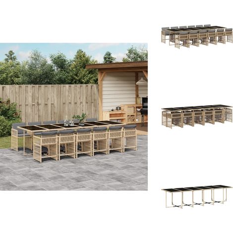 13-tlg. Garten-Essgruppe mit Kissen Beigemischung Poly Rattan - Garten Essgruppe - Garten Essgruppen - Outdoor Essgruppe - Terrasse Essgruppe (1/5)