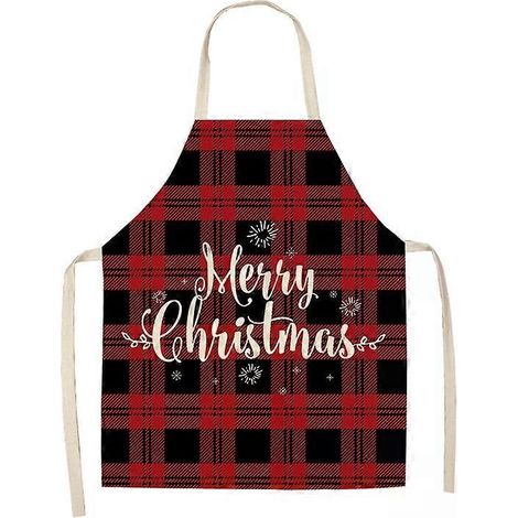 Ensemble de 2 tabliers de ménage en coton et lin à carreaux de Noël, 47 x 38 cm, WQ-001326
