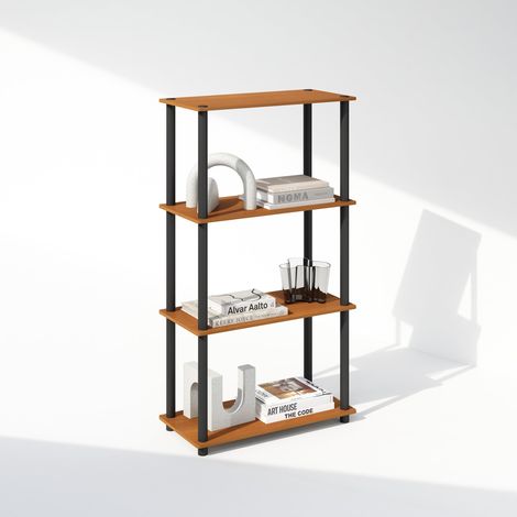 Bibliothèque 4 Niveaux avec étagère compacte Polyvalente, 29,5 x 60 x 110, pour Salon, Chambre, Bureau à Domicile, Cerisier Clair/Noir (1/5)