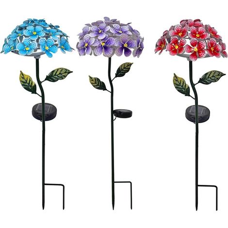 Lámpara solar LED [Flor de hortensia] – Acero inoxidable (61 cm) – Ecológica y resistente a la intemperie. (1/5)